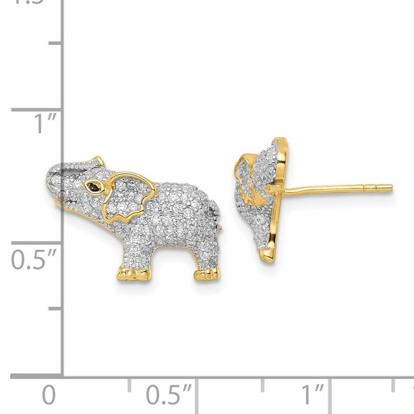925 Sterling Silver Rhodium-plated Gold Tone CZ Elephant Post Earrings - Picture 4 of 4